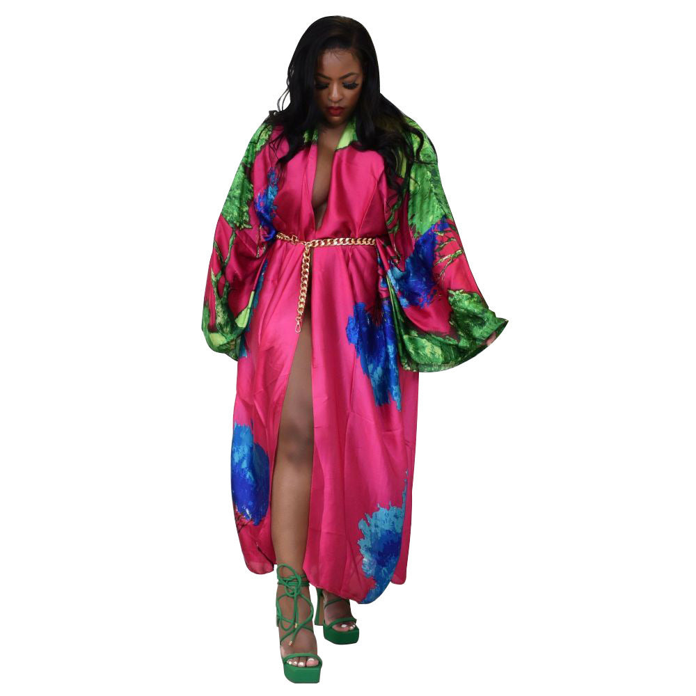 Cardigan Outer Wear Silk Printing Fashion Casual Cloak