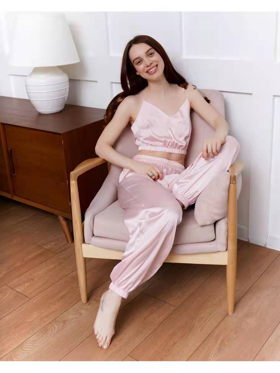 Women's Sexy Ice Silk Solid Color Pajamas