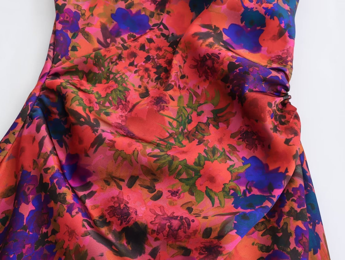 Flower Printed Silk Satin Dress