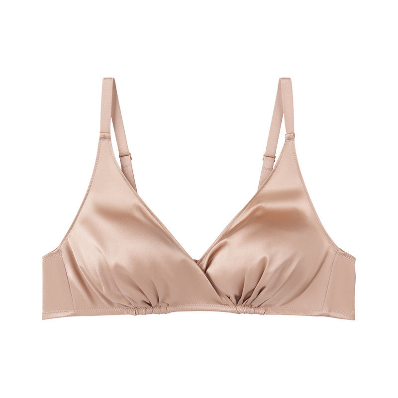 Double-sided Gathering Bra Frameless Bright Silk Underwear