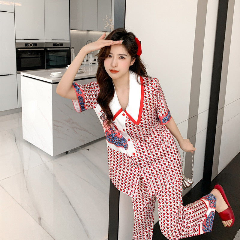 Silk Japanese Short Sleeved Suit Simulation Silk Trousers Cardigan Home Summer