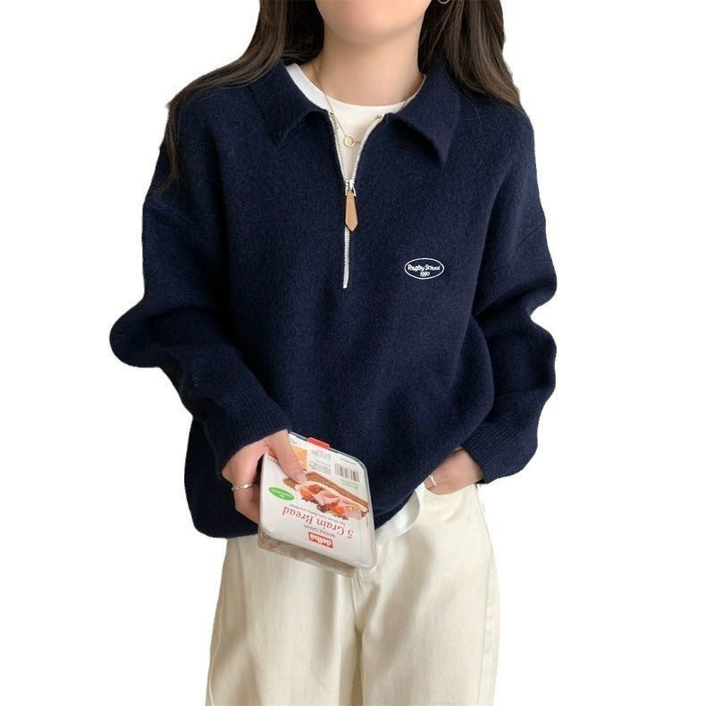 SeoulEase Polo Knit Zip Sweater