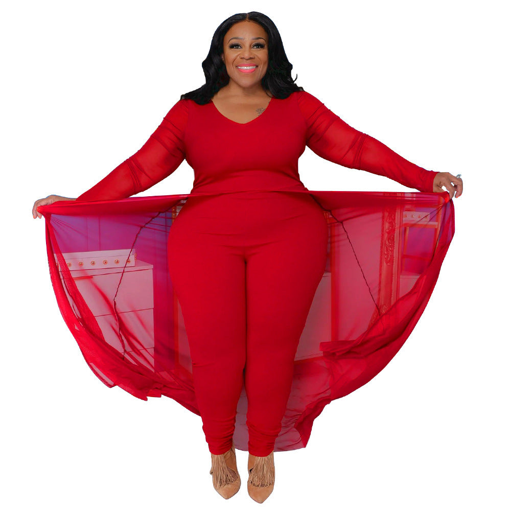 Women's Pocket Long Sleeve Stitching Stretch Jumpsuit
