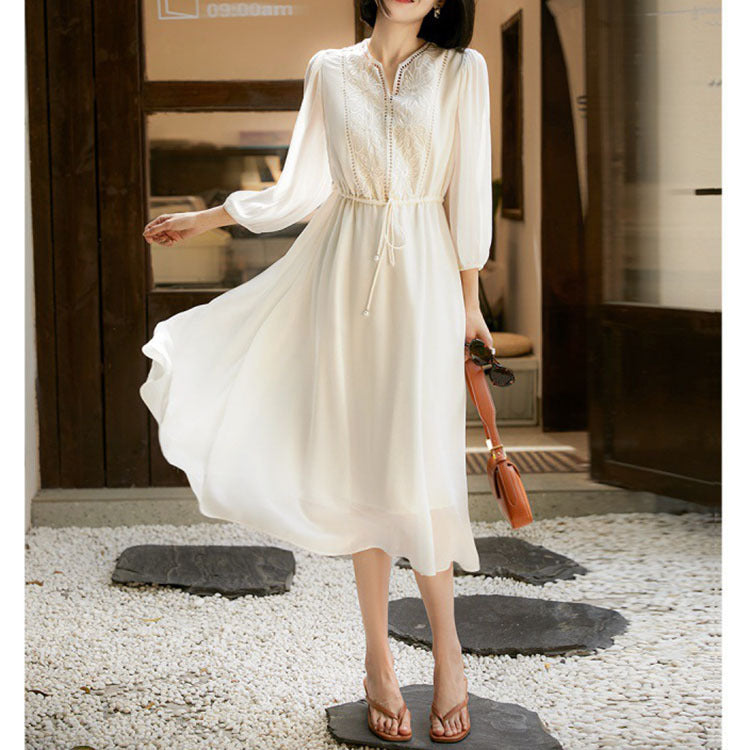 Embroidered Light And Elegant Imitation Mulberry Silk Dress Ladies