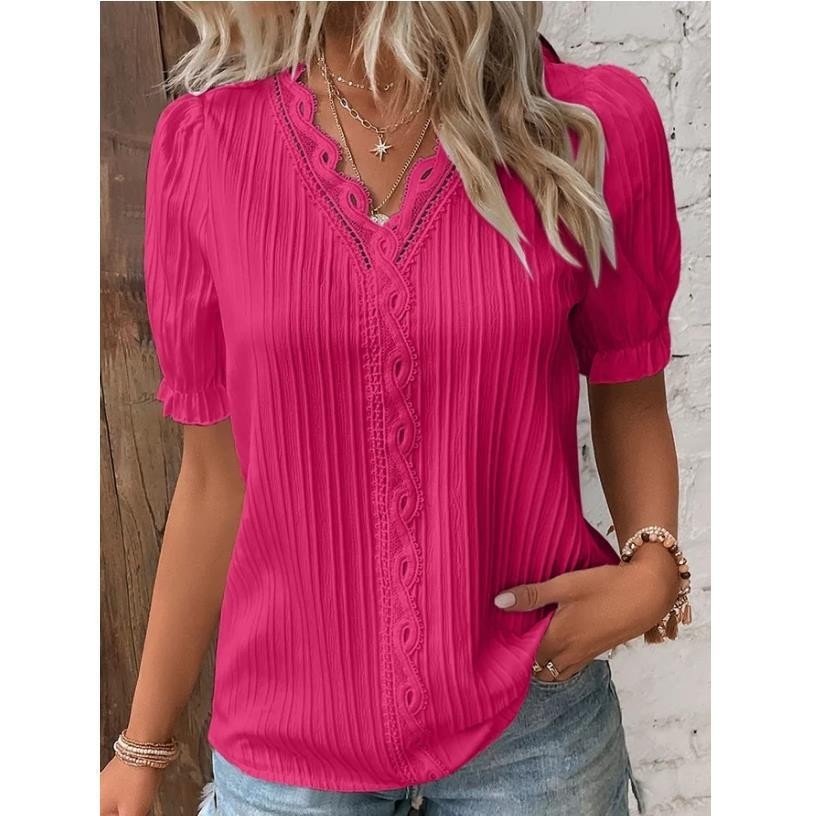 Summer New Vacation Fashion Hollow Short Sleeve Women's Shirt