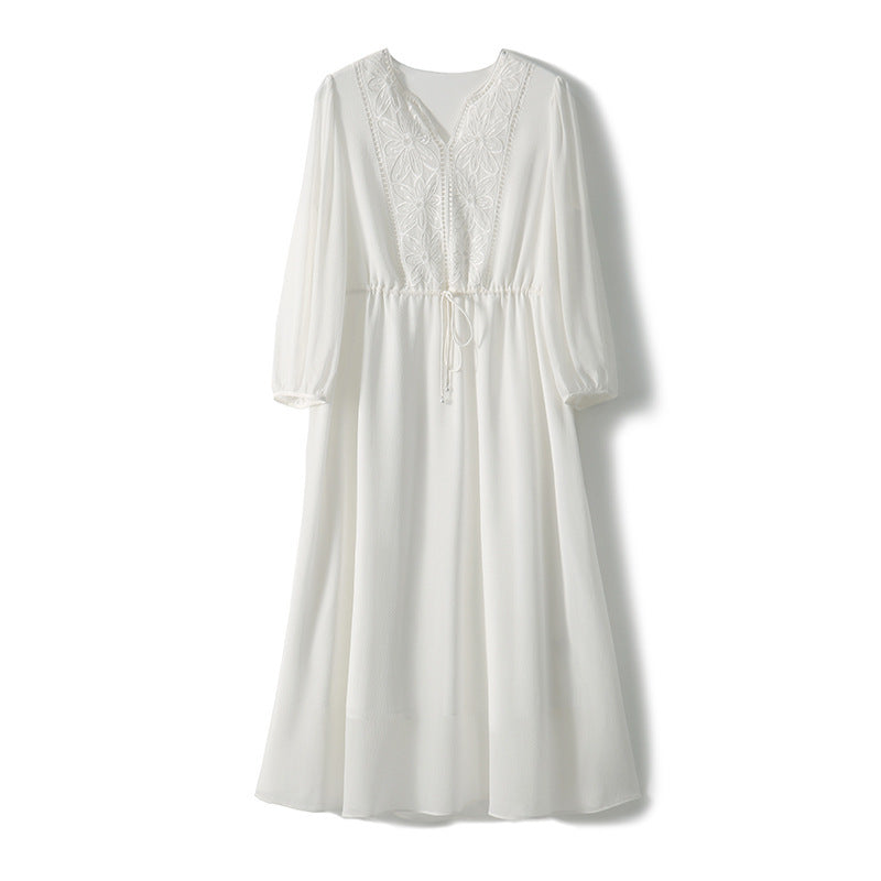 Embroidered Light And Elegant Imitation Mulberry Silk Dress Ladies