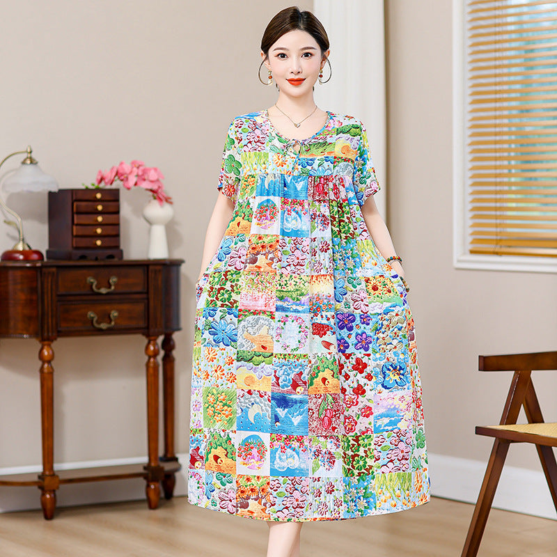 Loose Fat Mom Cotton Silk Long Skirt Cotton Summer