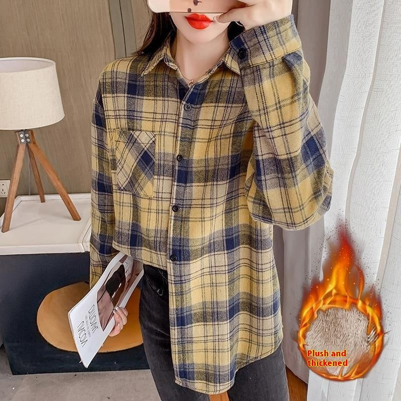 Women's Fashion New Retro Plaid Shirt Coat