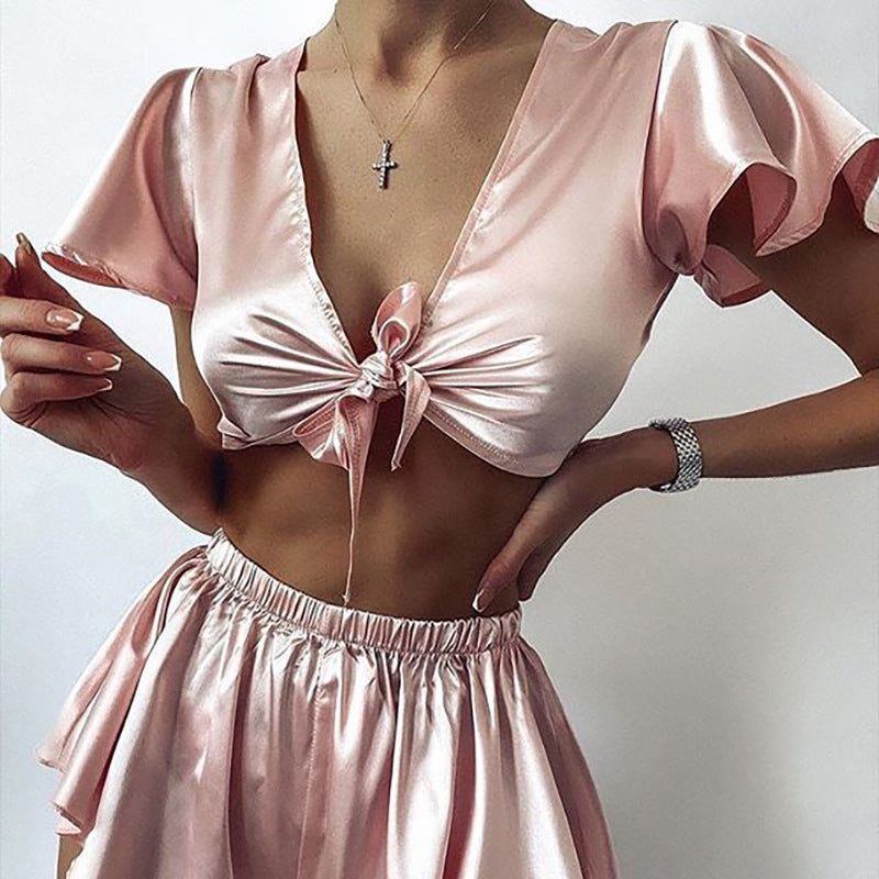 Hot Selling Sexy V-neck Silk Suspender Pajamas