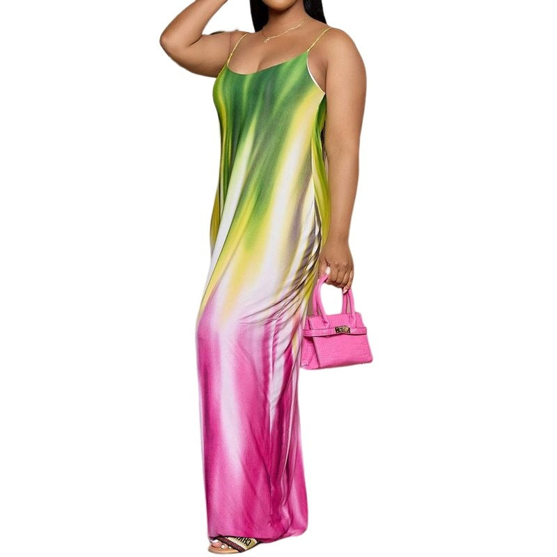 Women's Printed Milk Silk Sling Long Women's Long