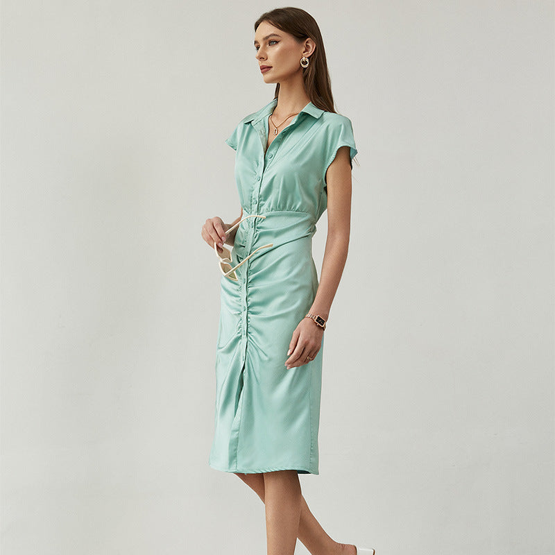 High Waist Cardigan Simple Solid Color Mid Skirt Milk Silk Dress