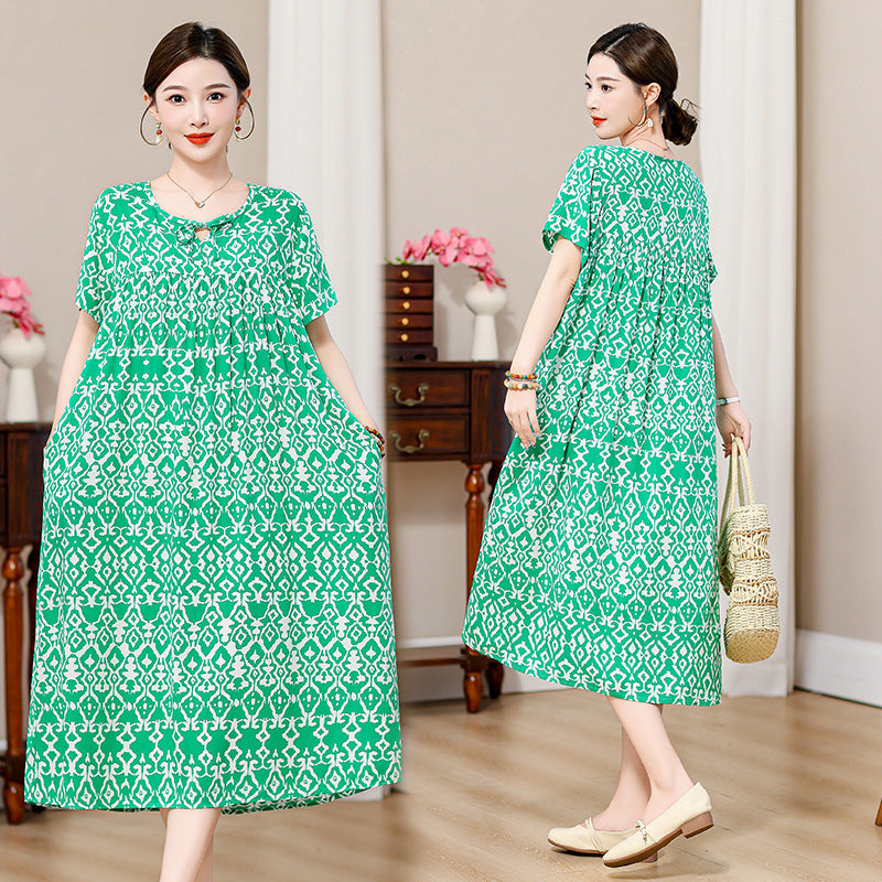 Loose Fat Mom Cotton Silk Long Skirt Cotton Summer