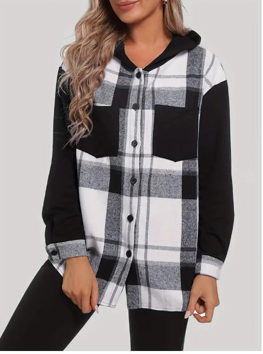 PlaidEase Hooded Button Coat