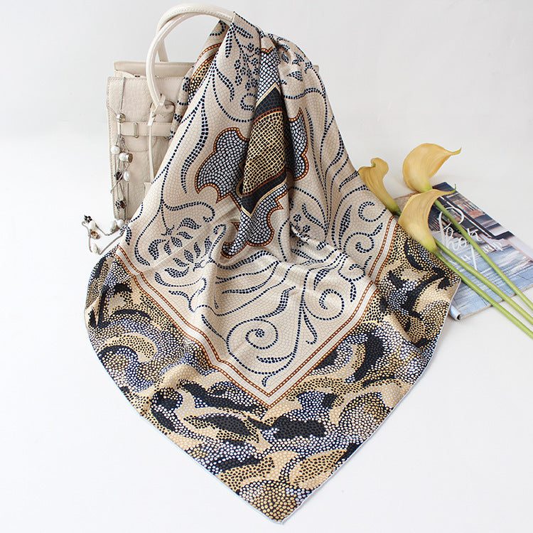 Sunscreen Twill Silk Chinese Square Scarf Hand-rolled