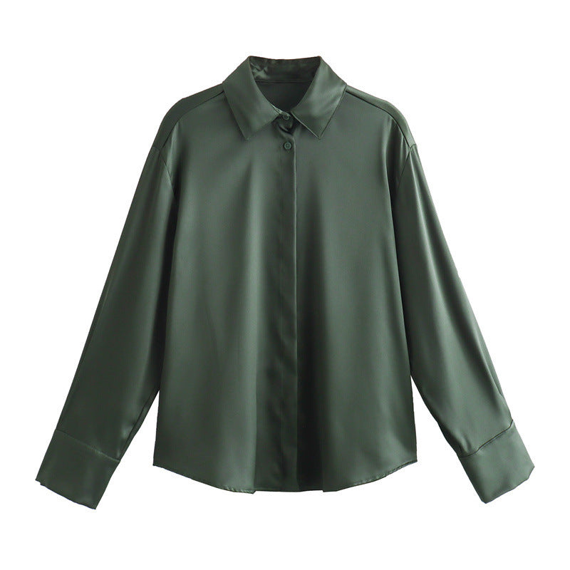 Fashion Silk Satin Textured Shirt Wide Leg Pants