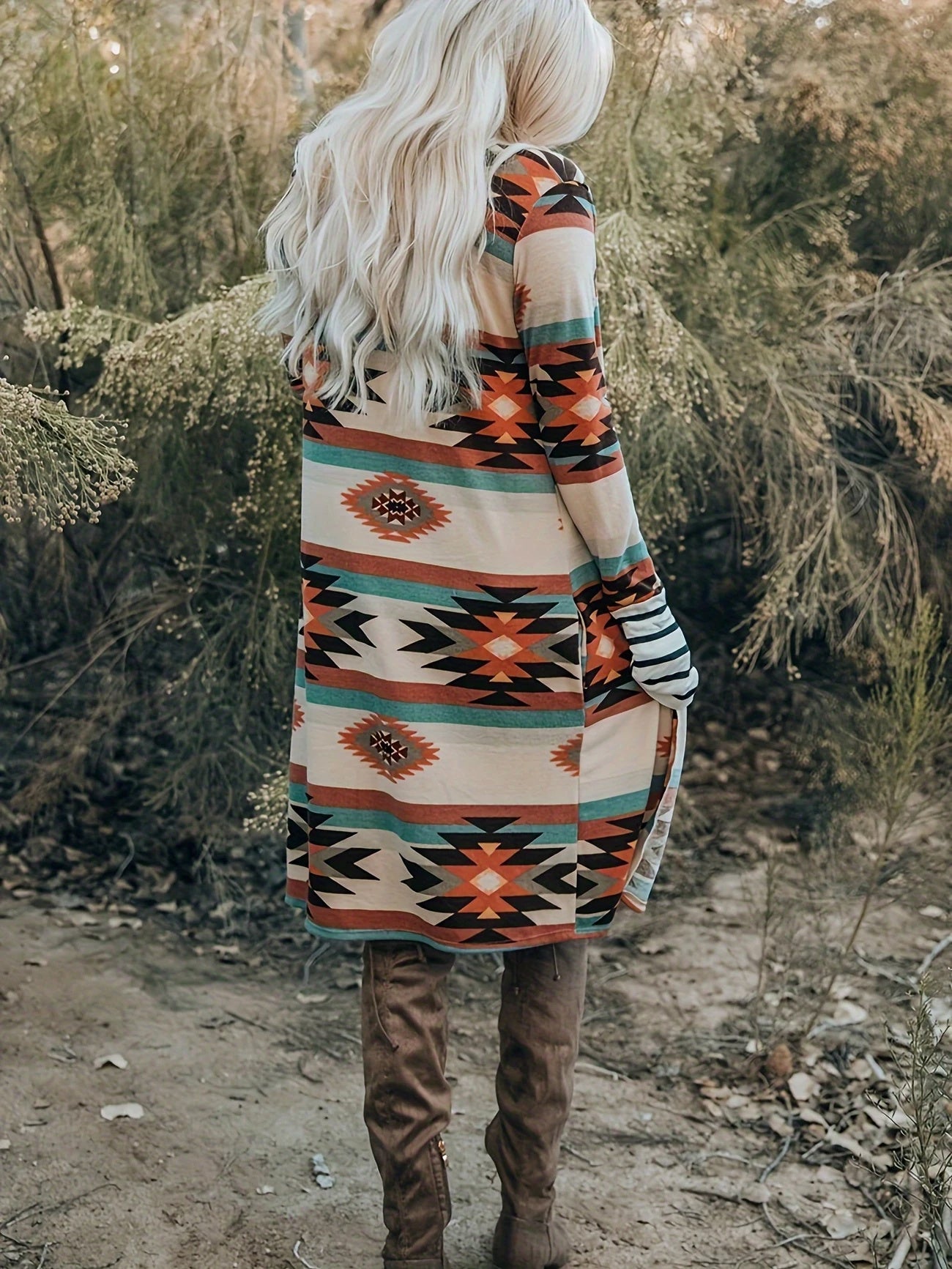 PrismCharm Geometric Open-Front Cardigan