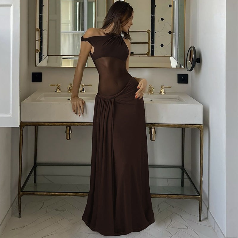 Elysian Curve Mesh One-Shoulder Dress