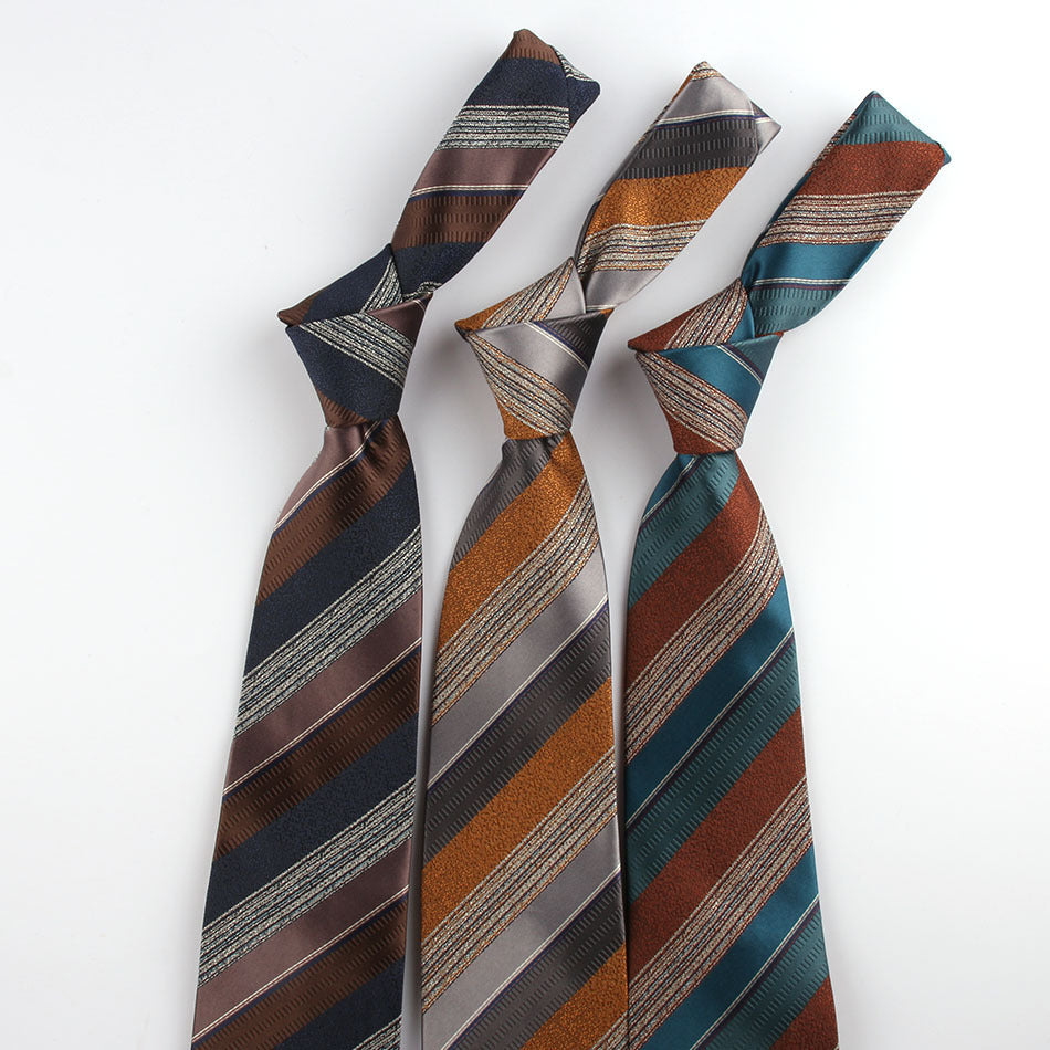 Business Clothing Tie Factory Wholesale Men's Trendy Striped Jacquard Polyester Silk Tie Work Workplace Amazon