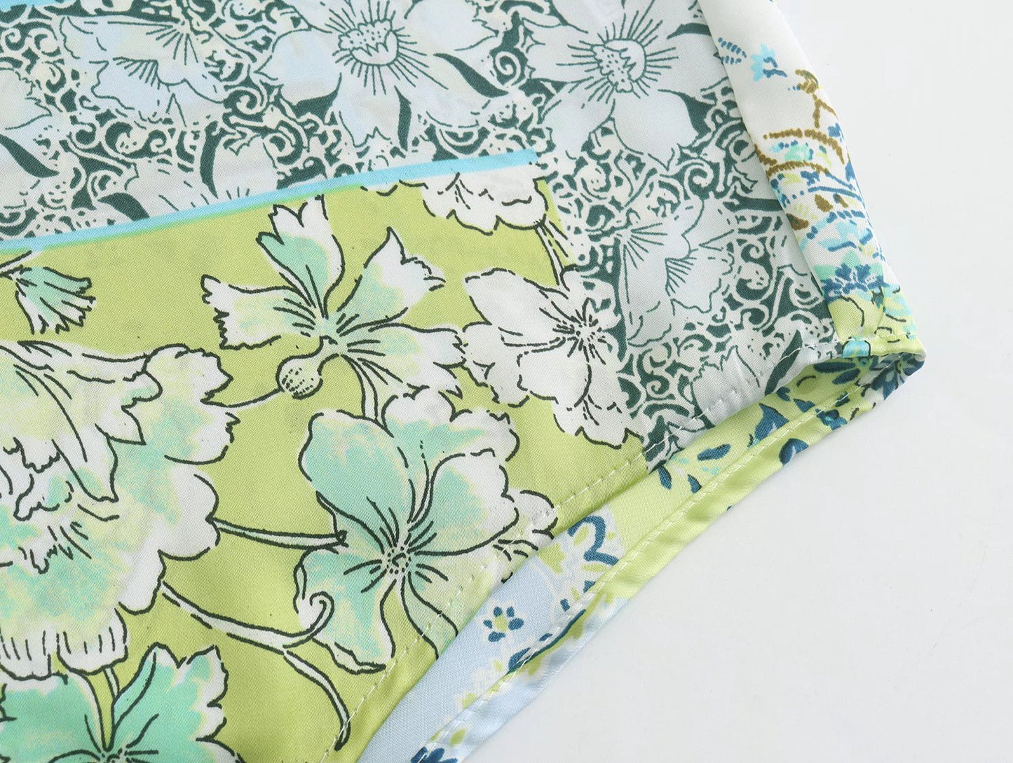 New Women's European And American Printed Silk Satin Texture Shirt
