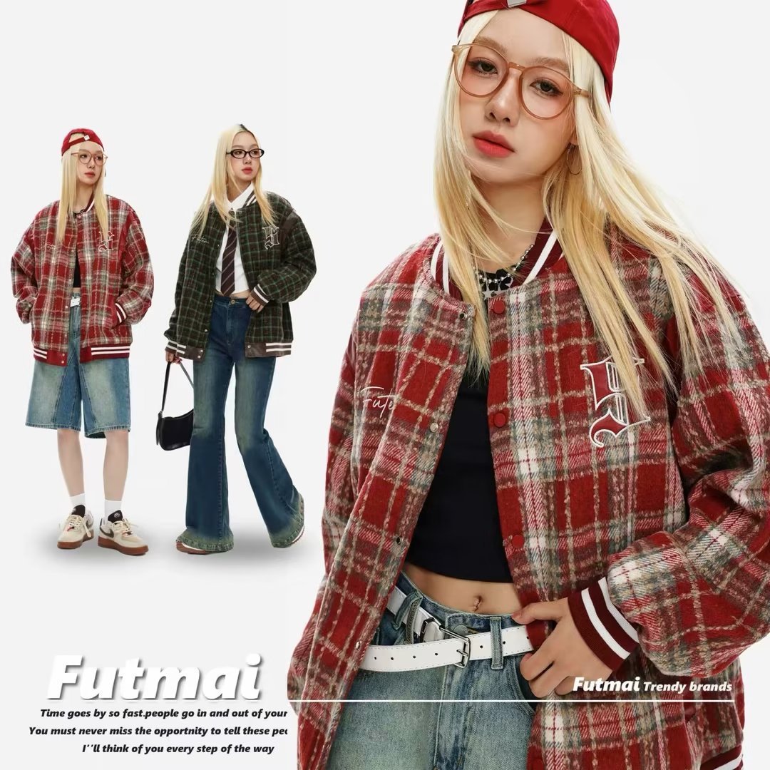 Autumn Crest Plaid Baseball Coat