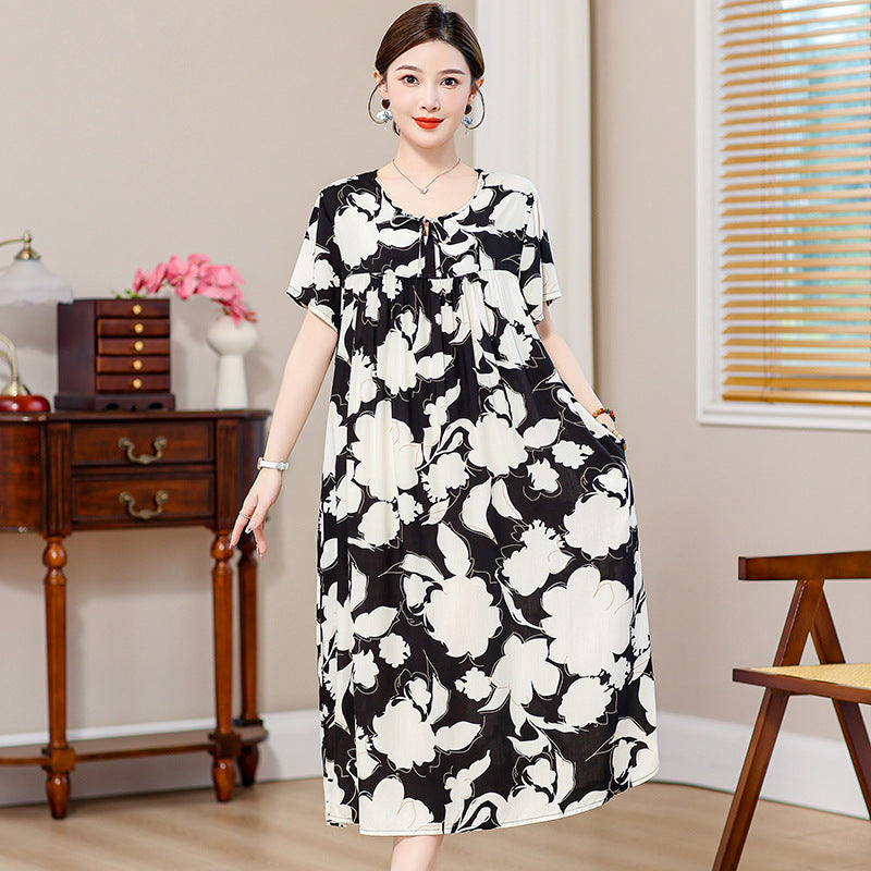 Loose Fat Mom Cotton Silk Long Skirt Cotton Summer