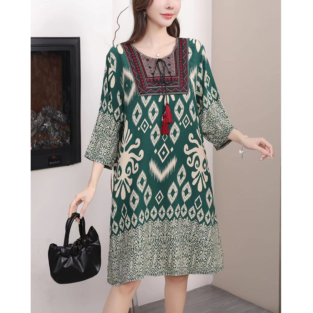 Cotton Silk Floral Dress Vintage Women's Clothing