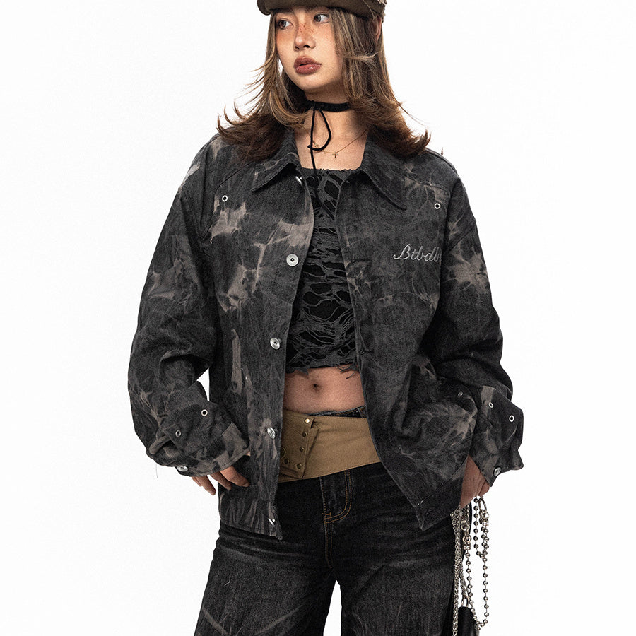 IndigoBloom Tie-Dyed Embroidered Denim Coat