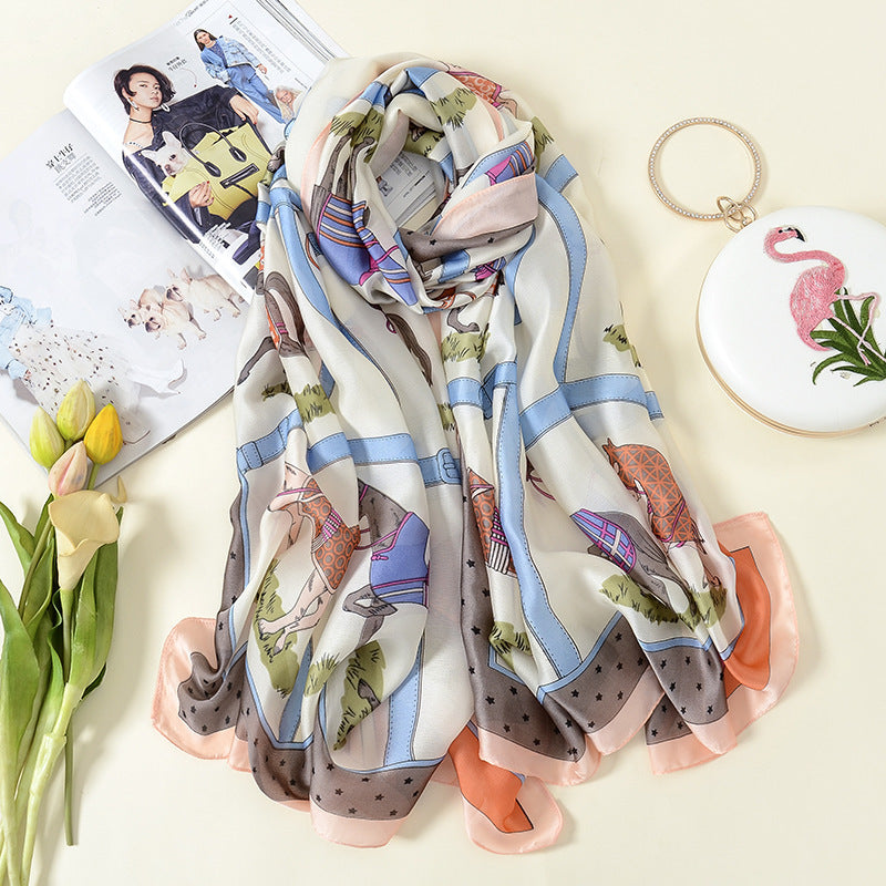 European And American Long Silk Ladies Scarf Color