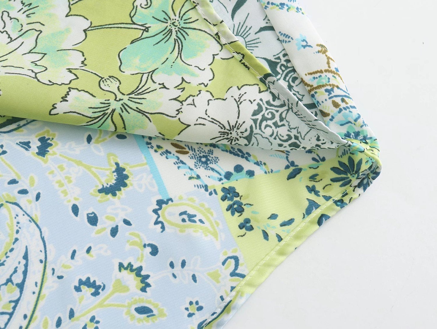 New Women's European And American Printed Silk Satin Texture Shirt