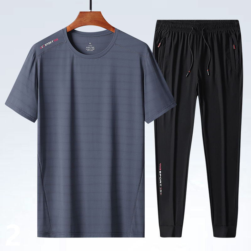 Men's Ice Silk T-shirt Sports Suit