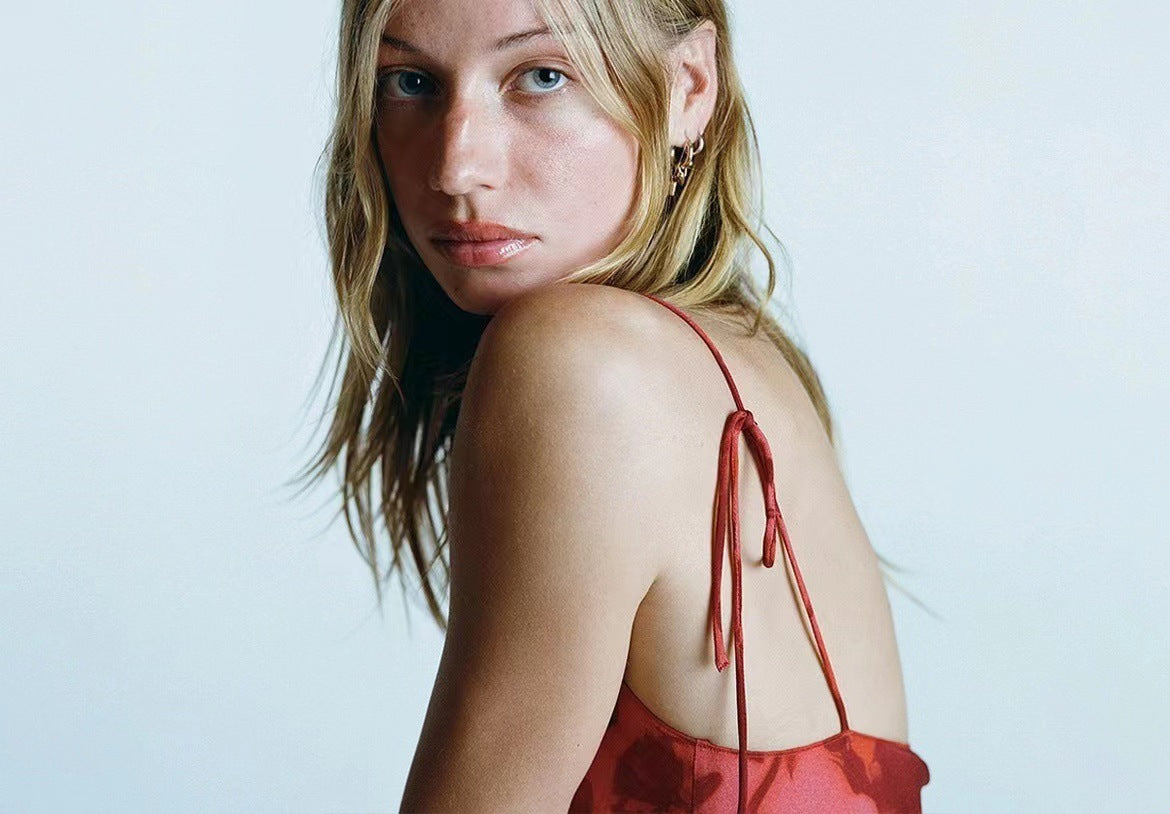 Sexy Low-cut Backless Light Silk Strap Floral Dress