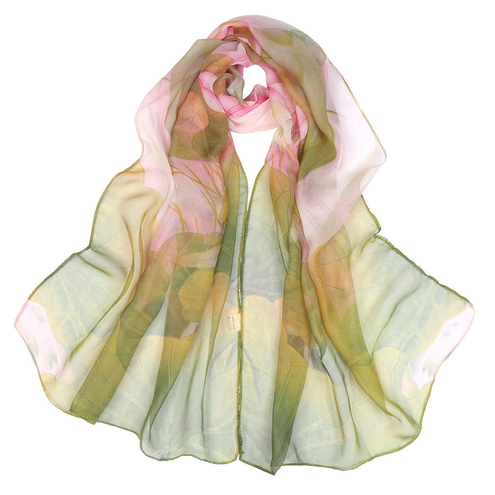 Summer Lotus Pond Moonlight Thin Silk Scarf