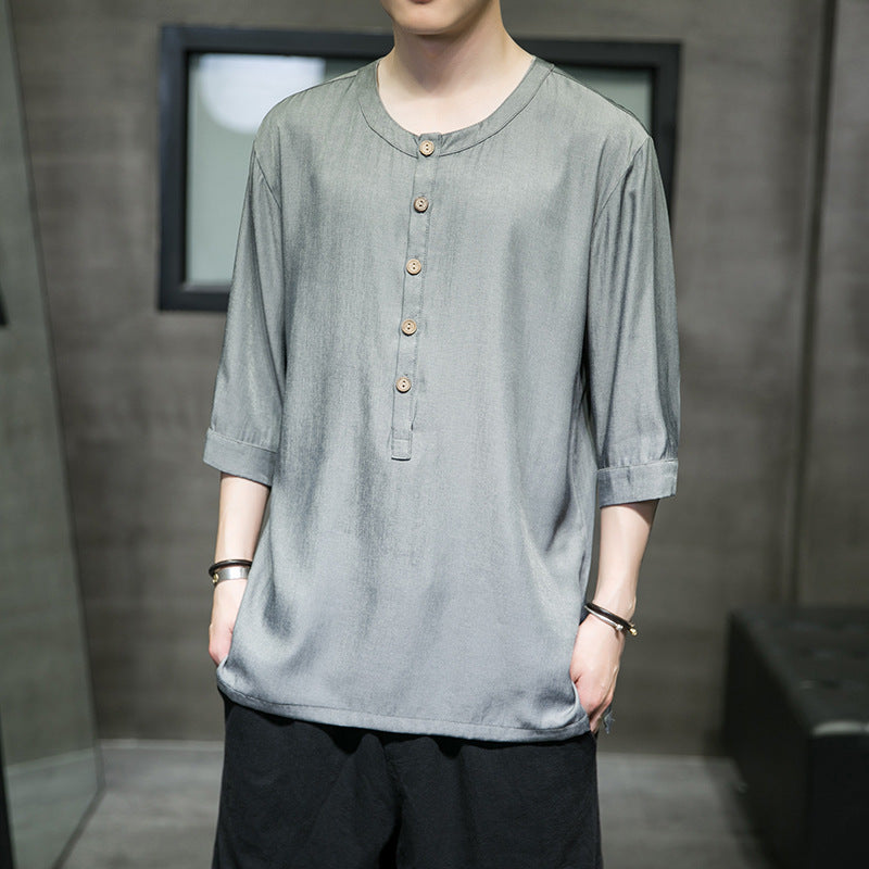 Ice Silk Shirt Men's Five-point Sleeves Plus Size