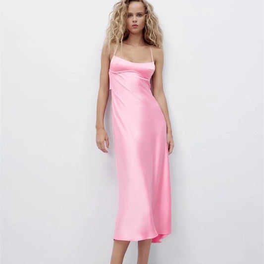 Summer New Women's Silk Satin Textured Dress