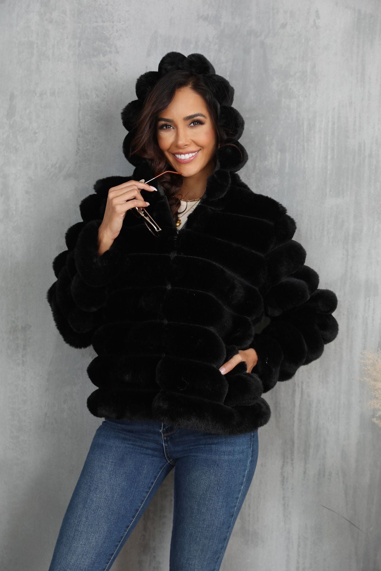 FauxFur Stride Hooded Jacket
