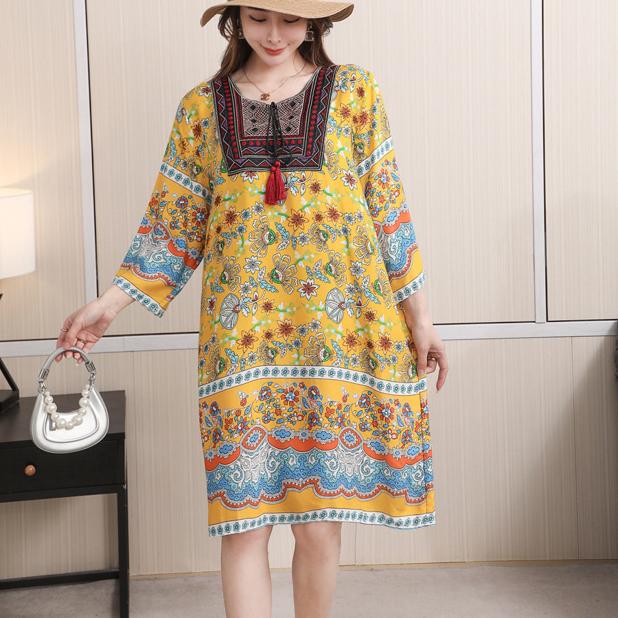 Cotton Silk Floral Dress Vintage Women's Clothing