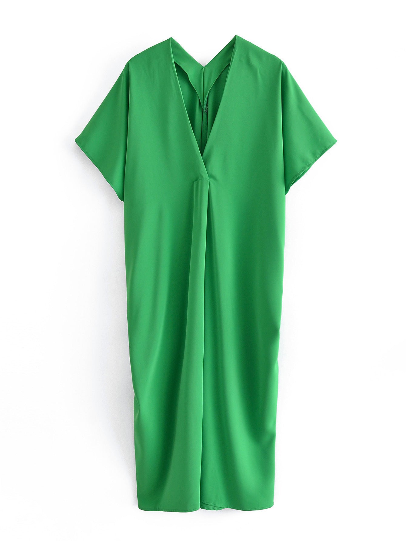 Women's V-neck Orange Women's Loose Casual Silk Satin Texture Long Shirt Dress