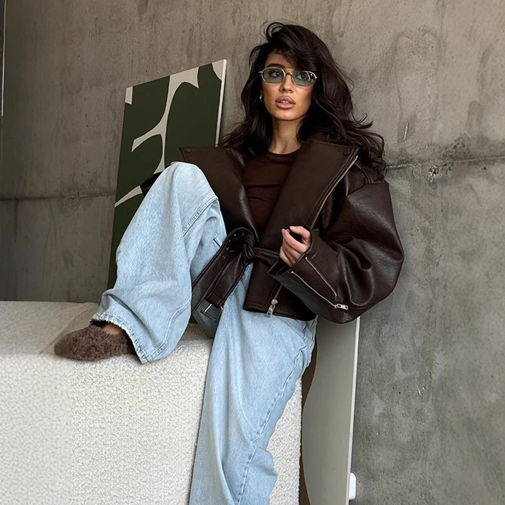 GraceLuxe™ Lace-Up Leather Coat