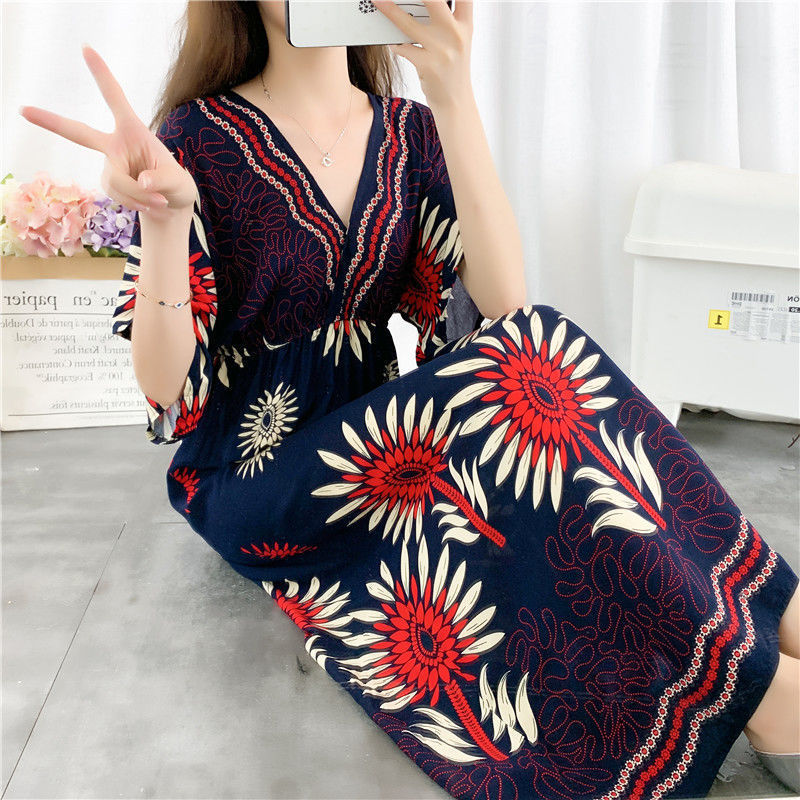 Women's Seaside Holiday Cotton Silk Dress Ethnic Style