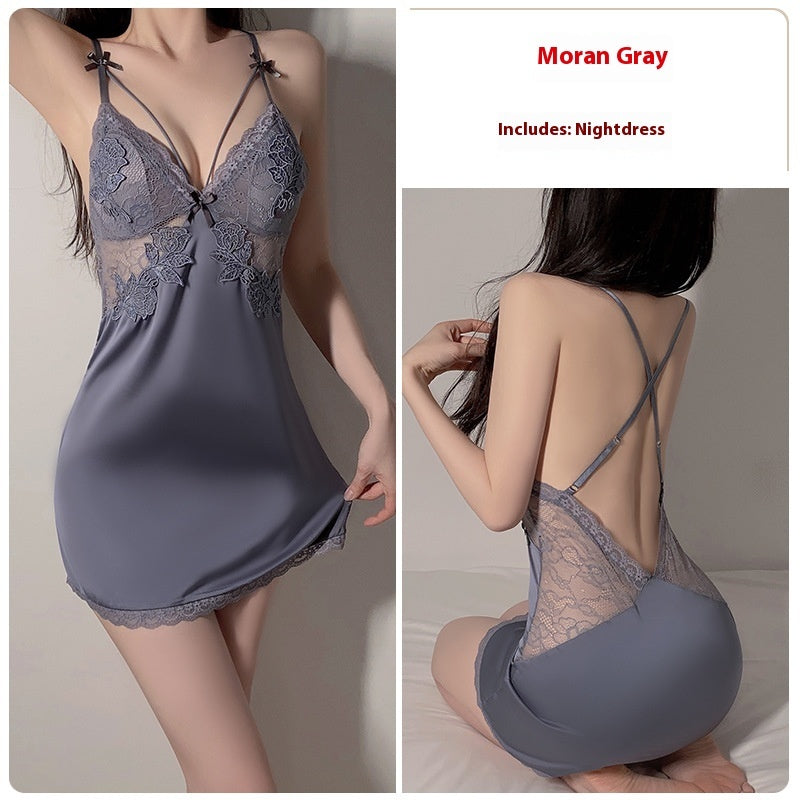 Ruoruo Ice Silk Pure Desire Slip Nightdress Outerwear Gown Suit