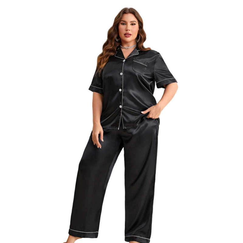 Summer Artificial Silk Plus Size Fashion Casual Shirt Pajamas Suit