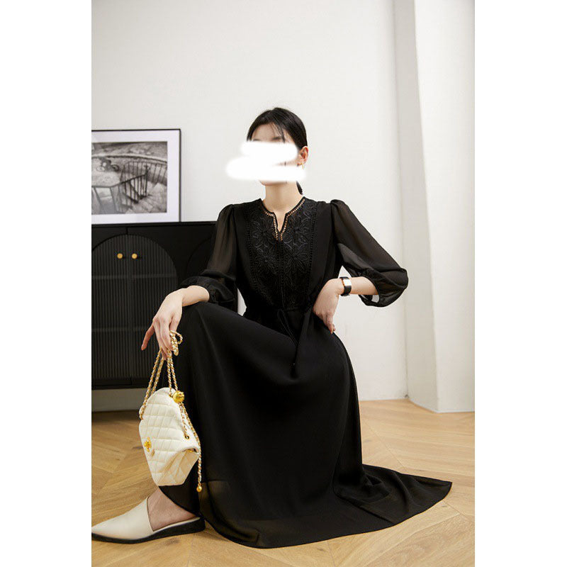 Embroidered Light And Elegant Imitation Mulberry Silk Dress Ladies