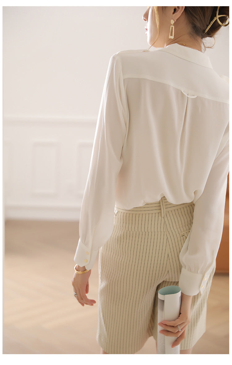 Women's Long-sleeved Solid Color Silk Shirt