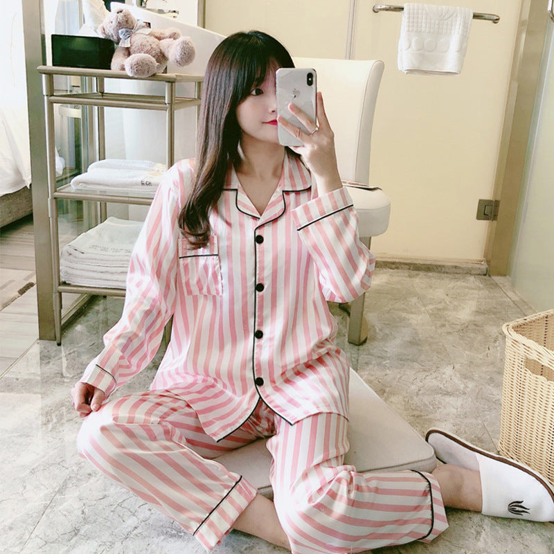 Pajamas Women's Long-sleeved Printing Imitation Silk Home Service Suit