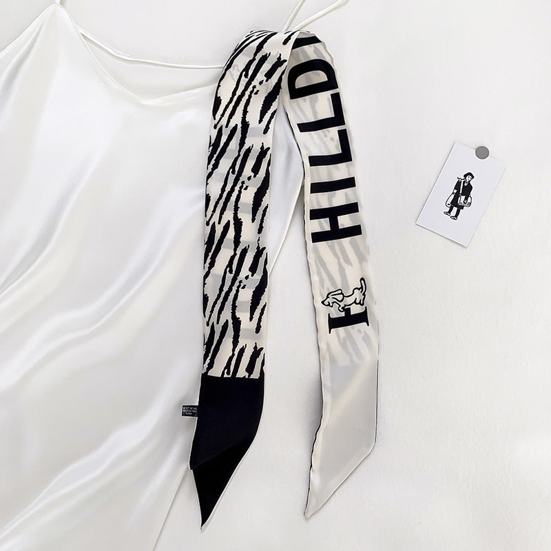 Double-sided Small Streamer Women Long Silk Scarf