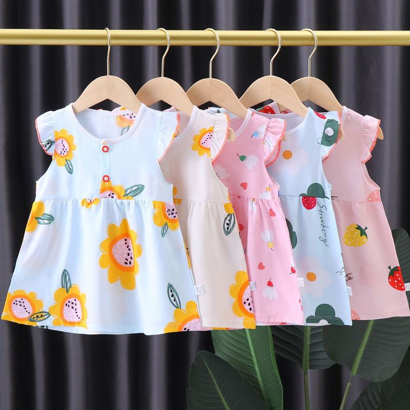 Girls Fashion Print Thin Cotton Silk Dress