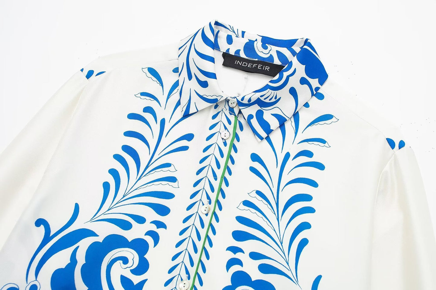 Long Sleeve Lapel Women's Printed Silk Satin Textured Shirt