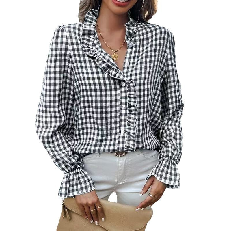 Éclaire RufflePlaid Blouse