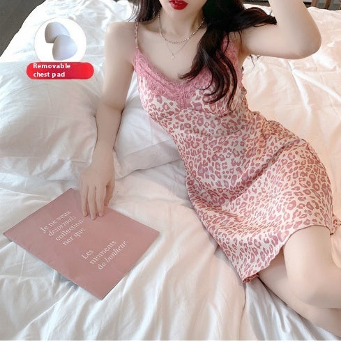 Ice And Snow Silk Leopard Nightdress Sexy V-neck