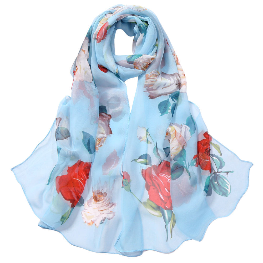 Women's Rose Pattern Sunscreen Silk Scarf
